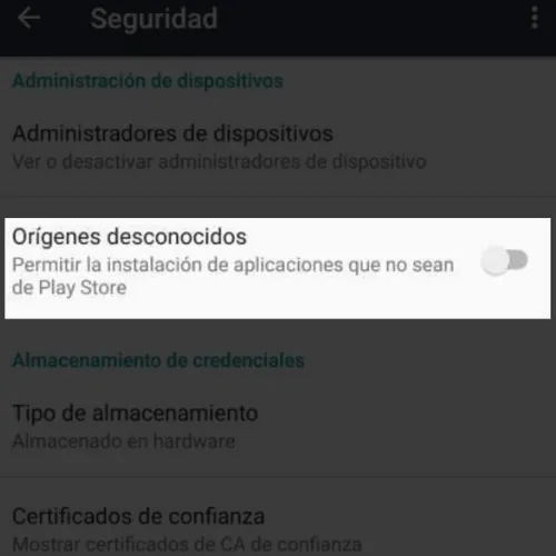 Habilita la instalación de apps de orígenes desconocidos